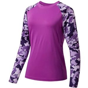 Bassdash Women’s UPF 50+ Camo Long Sleeve Fishing Shirt Violet Purple Camo 3X